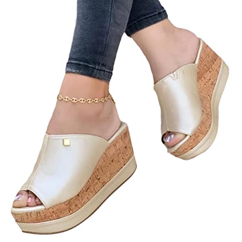 EGSDMNVSQ Damen Sandalen Casual Damen Sommer Wedge Peep Toe High Heel Plattform Pantoletten Flache Schuhe Anti-Rutsch-Sandalen von EGSDMNVSQ