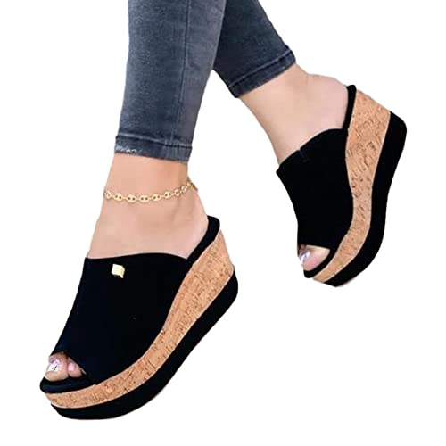 EGSDMNVSQ Damen Sandalen Casual Damen Sommer Wedge Peep Toe High Heel Plattform Pantoletten Flache Schuhe Anti-Rutsch-Sandalen von EGSDMNVSQ