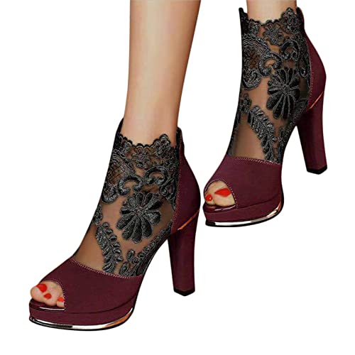 EGSDMNVSQ Damen Sommersandalen High Heel Sandalen mit Fischmaul Plateau Sandaletten mit Pfennigabsatz Cut-Outs Plateau Vorne von EGSDMNVSQ