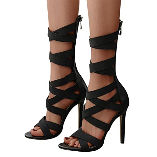 EGSDMNVSQ Damen Sommersandalen High Heel Sandalen mit Fischmaul Plateau Sandaletten mit Pfennigabsatz Cut-Outs Plateau Vorne von EGSDMNVSQ