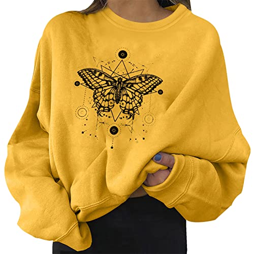 EGSDMNVSQ Damen Sweatshirt Briefe Drucken Langarm Rundhals Frauen Pullover Pulli Mode Schmetterling Print Oversized Teenager Mädchen Hoodie von EGSDMNVSQ