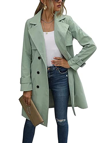 EGSDMNVSQ Damen Trenchcoat Zweireiher Langer Mantel mit Gürtel Übergangsjacke Hohe Taille Klassische Herbst Frühling Jacke Winddichter Übergangsmantel von EGSDMNVSQ