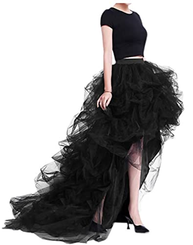 EGSDMNVSQ Damen Tüllrock Vintage Asymmetrisch Tutu Unterrock Schwalbenschwanz Ballett Tanzkleid Chiffon Spitze Maxi Lang Casual Röcke Elastischer Hoher Bund Party Rock von EGSDMNVSQ