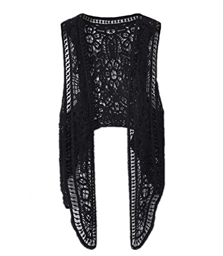 EGSDMNVSQ Damen Weste Chic und Elegant Cardigan Sommer Hippie Gilet Häkeln Hohl Floral Lace Spitze Irregular Boho Ärmellos Cardigan Weste Kurz Strickjacke Beachwear von EGSDMNVSQ