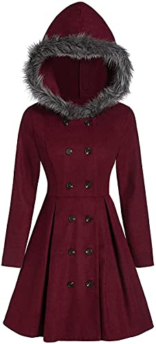 EGSDMNVSQ Damen Wintermantel mit Kapuze Warm Jacke Coat mit Knöpfen Mode Freizeit Frauen Winter Zweireihig Mantel Lang Outwear Elegant von EGSDMNVSQ