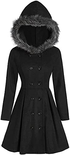 EGSDMNVSQ Damen Wintermantel mit Kapuze Warm Jacke Coat mit Knöpfen Mode Freizeit Frauen Winter Zweireihig Mantel Lang Outwear Elegant von EGSDMNVSQ