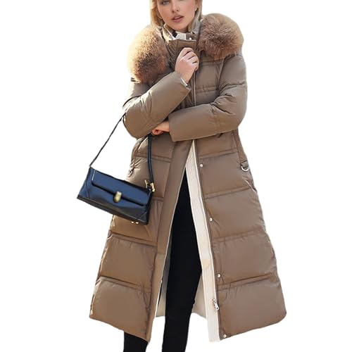 EGSDMNVSQ Daunenjacke Damen Lang Mantel Wintermantel Mit Kapuze Steppjacke Winterjacke Winter Warm Parka Jacke Reißverschluss Outdoorjacke Winddicht Jacke von EGSDMNVSQ