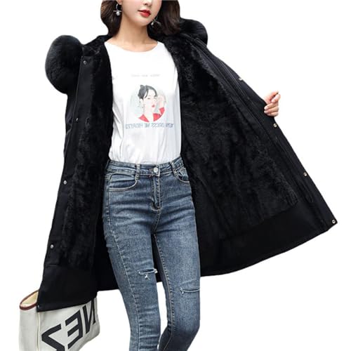 EGSDMNVSQ Daunenmantel Damen Lang Parka Jacke mit Kunstfell Kapuze Fleece Gefüttert Steppjacke Warm Winterjacke Reißverschluss Dicker Daunenjacke Winddichte Trenchcoat Übergröße von EGSDMNVSQ