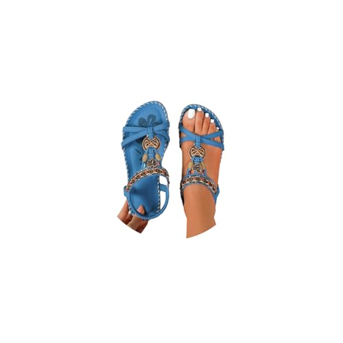 EGSDMNVSQ Flach Elastic Sandalen Damen Sommer Boho Freizeit Open Toe Sandals T-Riemen rutschfeste Strandsandaletten EGSDMNVSQ Flach Elastic Sandalen Damen Sommer Boho Freizeit Open Toe Sandals T-Riemen rutschfeste Strandsandaletten von EGSDMNVSQ
