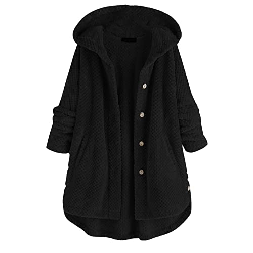 EGSDMNVSQ Fleecejacke Mit Kapuze Damen Teddy Jack Button Down Winter Warm Winterjacke Trenchcoat Wintermantel Outdoorjacke Plüschmantel Teddy Übergangsjacke von EGSDMNVSQ