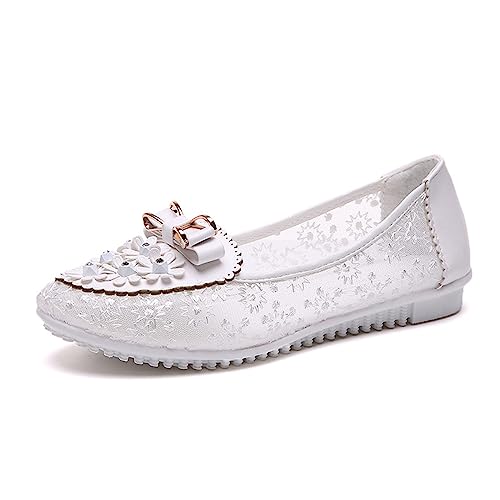 EGSDMNVSQ Freizeitschuhe Damen Flache Schuhe Tüll Spitze Sneaker Bequem Atmungsaktiv rutschfest Loafers Sommer Sportlich Fahrschuhe Komfort Flats Damenschuhe von EGSDMNVSQ