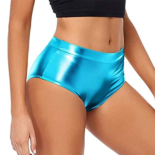 EGSDMNVSQ Glänzende Shorts Damen Hohe Taille Kurze Hose Elastisch Hotpants Skinny Reflektierende Shorts Wet Look Hose Party Streetwear von EGSDMNVSQ