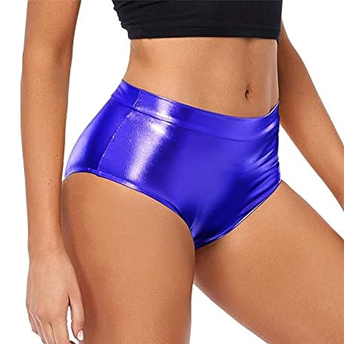 EGSDMNVSQ Glänzende Shorts Damen Hohe Taille Kurze Hose Elastisch Hotpants Skinny Reflektierende Shorts Wet Look Hose Party Streetwear von EGSDMNVSQ