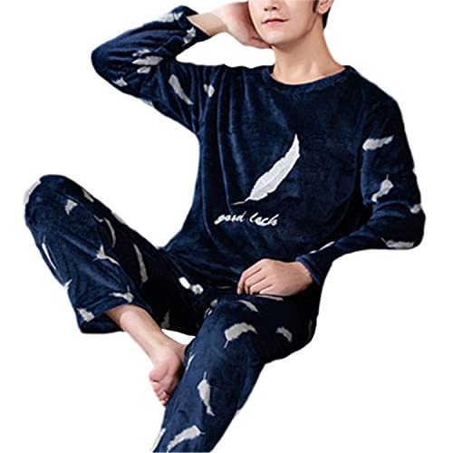 EGSDMNVSQ Herren Schlafanzug Warm Lang Pyjama Set Winter Langarm Shirt und Pyjamahose Schlafhose Zweiteilig Fleece Nachtwäsche Loungewear von EGSDMNVSQ