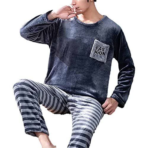 EGSDMNVSQ Herren Schlafanzug Warm Lang Pyjama Set Winter Langarm Shirt und Pyjamahose Schlafhose Zweiteilig Fleece Nachtwäsche Loungewear von EGSDMNVSQ