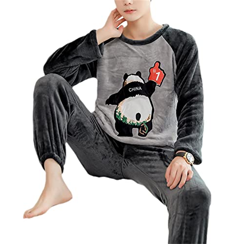 EGSDMNVSQ Herren Schlafanzug Warm Lang Pyjama Set Winter Langarm Shirt und Pyjamahose Schlafhose Zweiteilig Fleece Nachtwäsche Loungewear von EGSDMNVSQ