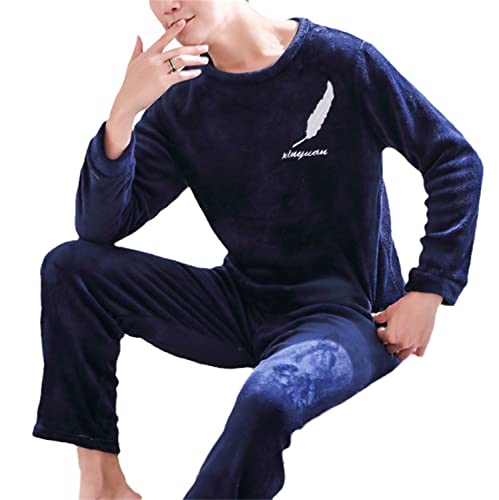 EGSDMNVSQ Herren Schlafanzug Warm Lang Pyjama Set Winter Langarm Shirt und Pyjamahose Schlafhose Zweiteilig Fleece Nachtwäsche Loungewear von EGSDMNVSQ