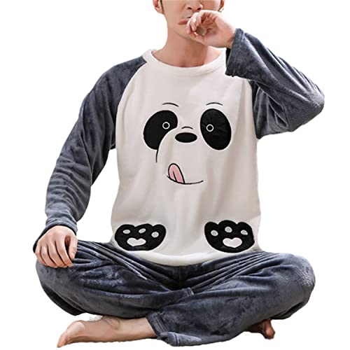 EGSDMNVSQ Herren Schlafanzug Warm Lang Pyjama Set Winter Langarm Shirt und Pyjamahose Schlafhose Zweiteilig Fleece Nachtwäsche Loungewear von EGSDMNVSQ