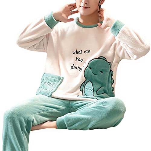 EGSDMNVSQ Herren Schlafanzug Warm Lang Pyjama Set Winter Langarm Shirt und Pyjamahose Schlafhose Zweiteilig Fleece Nachtwäsche Loungewear von EGSDMNVSQ