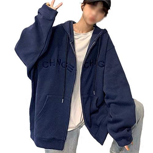 EGSDMNVSQ Hoodie Damen Oversized Sweatshirt Y2K Zip Up Hoodie Langarm Sweatjacke Drucken Kapuzenpullover Loose Fit Harajuku Jacke Vintage Hip Hop Pullover mit Kapuze von EGSDMNVSQ