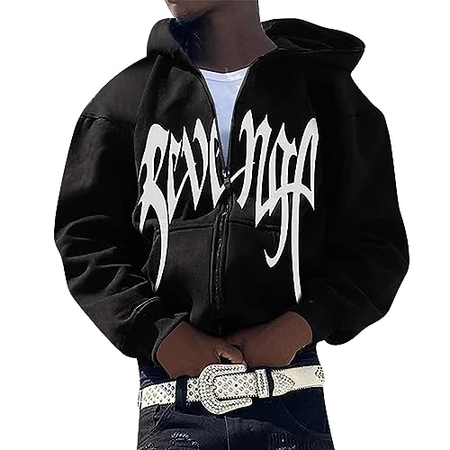 EGSDMNVSQ Hoodie Herren Jacke Zip Up Kapuzenpullover Y2K Sweatshirts Langarm Oversize Hip Hop Sweatjacke mit Kapuze Harajuku Kapuzenjacke mit Reißverschluss Vintage 90er Tops von EGSDMNVSQ