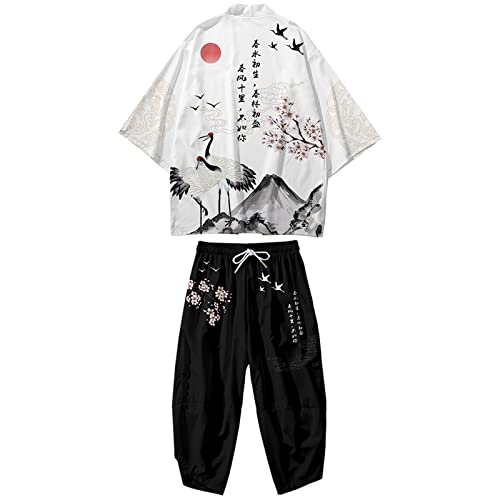 EGSDMNVSQ Japanische Kimono Cardigan Floral Bademantel Morgenmantel Robe Dreiviertel-Ärmel Unisex Bademantel Nachtwäsche von EGSDMNVSQ