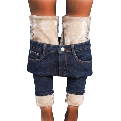 EGSDMNVSQ Jeans Damen Skinny Stretch Jeans Innenfleece Thermo Winter Stretchhose High Waist Slim Hosen Einfarbig Bequeme Bleistifthosen Gefüttert Jeansoptik Leggins von EGSDMNVSQ