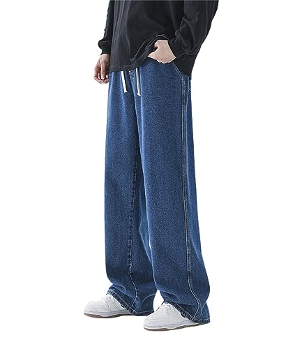 EGSDMNVSQ Jeans Herren Baggy Denim Hosen Vintage Straight Leg Denim Hosen Hip Hop Jeans Y2k Jeanshose Loose Fit Wide Leg Lange Jeans Teenager Jungen Skateboard Hosen von EGSDMNVSQ