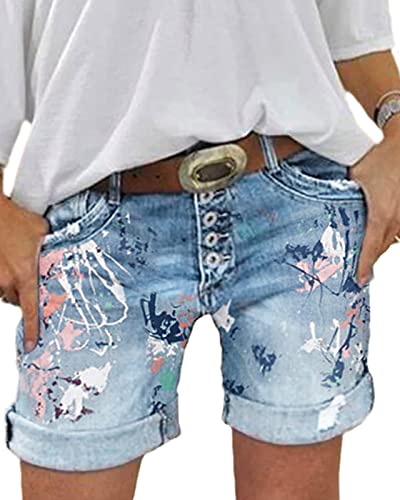 EGSDMNVSQ Jeans Shorts Damen Kurze Jeans High Waist Strecken Zerrissen Rollsaum Waschung Jeans Shorts Lochjeans Kurz Denim Hosen von EGSDMNVSQ