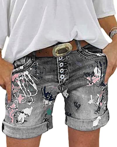 EGSDMNVSQ Jeans Shorts Damen Kurze Jeans High Waist Strecken Zerrissen Rollsaum Waschung Jeans Shorts Lochjeans Kurz Denim Hosen von EGSDMNVSQ