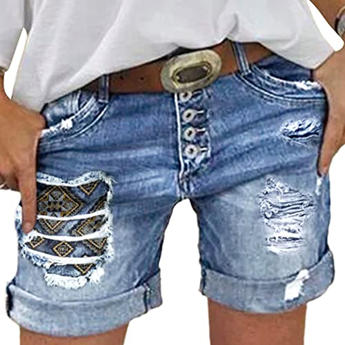 EGSDMNVSQ Jeans Shorts Damen Kurze Jeans High Waist Strecken Zerrissen Rollsaum Waschung Jeans Shorts Lochjeans Kurz Denim Hosen von EGSDMNVSQ