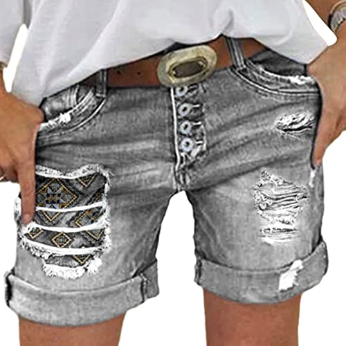 EGSDMNVSQ Jeans Shorts Damen Kurze Jeans High Waist Strecken Zerrissen Rollsaum Waschung Jeans Shorts Lochjeans Kurz Denim Hosen von EGSDMNVSQ