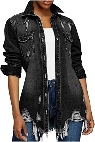EGSDMNVSQ Jeansjacke Damen Langarm Boyfriend Oversized Übergangsjacke Denim Jacke Casual Jeansjacke Kurze Destroyed Mantel Cut Out EGSDMNVSQ Jeansjacke Damen Langarm Boyfriend Oversized Übergangsjacke Denim Jacke Casual Jeansjacke Kurze Destroyed Mantel Cut Out von EGSDMNVSQ