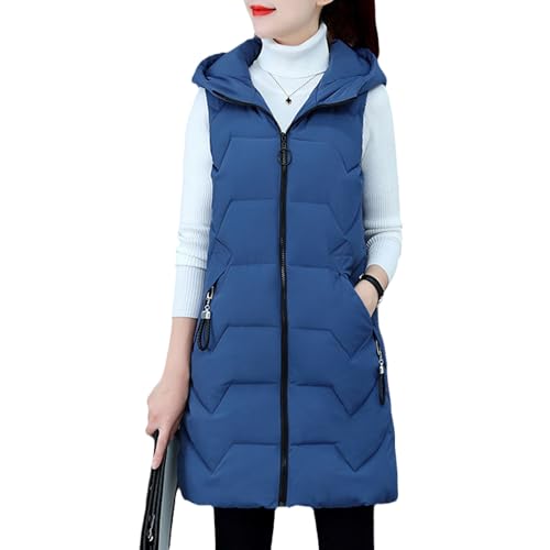 EGSDMNVSQ Kapuze Daunenweste Damen Jacke Weste Ärmellose Long Steppweste Mit Reißverschluss Wintermantel Daunenjacke Winterjacke Outdoor Daunenmantel Herbst Übergangsweste von EGSDMNVSQ