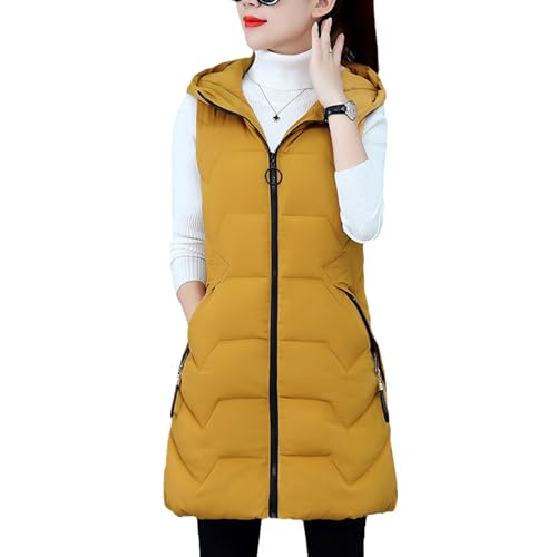 EGSDMNVSQ Kapuze Daunenweste Damen Jacke Weste Ärmellose Long Steppweste Mit Reißverschluss Wintermantel Daunenjacke Winterjacke Outdoor Daunenmantel Herbst Übergangsweste von EGSDMNVSQ