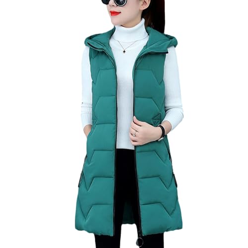 EGSDMNVSQ Kapuze Daunenweste Damen Jacke Weste Ärmellose Long Steppweste Mit Reißverschluss Wintermantel Daunenjacke Winterjacke Outdoor Daunenmantel Herbst Übergangsweste von EGSDMNVSQ