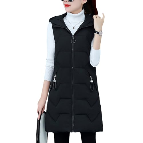 EGSDMNVSQ Kapuze Daunenweste Damen Jacke Weste Ärmellose Long Steppweste Mit Reißverschluss Wintermantel Daunenjacke Winterjacke Outdoor Daunenmantel Herbst Übergangsweste von EGSDMNVSQ