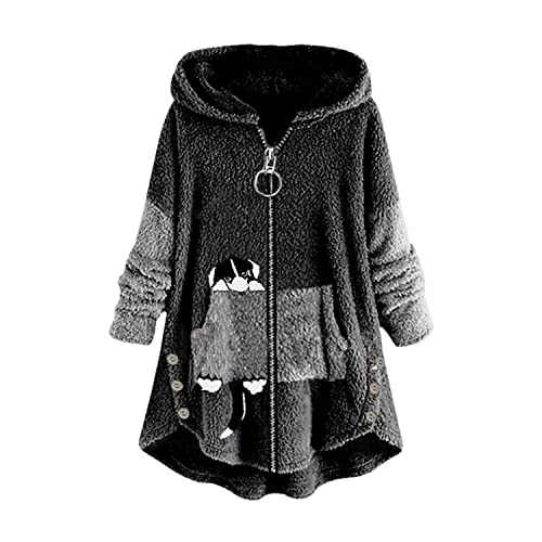 EGSDMNVSQ Kapuzenpullover Damen Hoodie Katze Druck Kuschelig Fleecepulli Warm Große Größen Winter Teddy Jacke Casual Plüsch Hoodie Cute Pullover Lang Sweatshirts Plüschjacke Plüschmantel Sweatjacke von EGSDMNVSQ