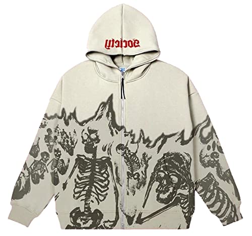 EGSDMNVSQ Kapuzenpullover für Damen Hooded Jacket Reißverschluss Oversized Hoodies Vintage Graphic Print Kapuzen Sweatshirt Mit Kapuze Gothic Zip Kapuzenjacke mit Taschen Harajuku Streetwear von EGSDMNVSQ