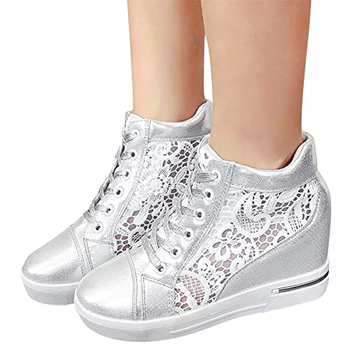 EGSDMNVSQ Keilabsatz Schuhe Damen Sneaker mit Spitze Mode Schuche Pailletten Freizeitschuhe Plateau Sportschuhe Turnschuhe Laufschuhe Walkingschuhe Atmungsaktiv Einzelschuhe von EGSDMNVSQ