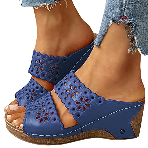 EGSDMNVSQ Keilsandalen Damen Sandalen Plateau Keilabsatz Pantoletten Sommer Flach Schuhe Slingback Wedges Sandaletten Vintage Halbschuhe Freizeit Strandsandalen von EGSDMNVSQ