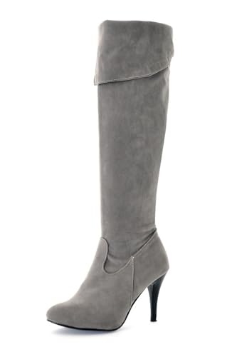 EGSDMNVSQ Klassische Stiefel Damen Kniehohe Stiefel Mit Stiletto Absatz Spitze Zehenbereich High Heel Seitlicher Reißverschluss Stretch Boots PU Leder Wildleder Stiefel Langschaft Overknee Boots von EGSDMNVSQ