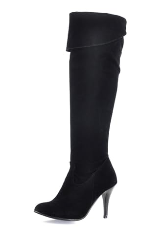 EGSDMNVSQ Klassische Stiefel Damen Kniehohe Stiefel Mit Stiletto Absatz Spitze Zehenbereich High Heel Seitlicher Reißverschluss Stretch Boots PU Leder Wildleder Stiefel Langschaft Overknee Boots von EGSDMNVSQ