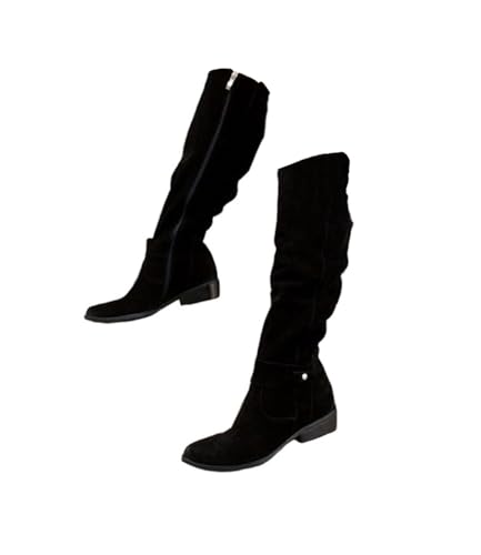 EGSDMNVSQ Kniestiefel Damen Wildleder Langschaftstiefel Warme Kniehohe Cowboystiefel Winterstiefel mit Reissverschluss Blockabsatz Stiefel mit Niedrigem Absatz Westernstiefel von EGSDMNVSQ