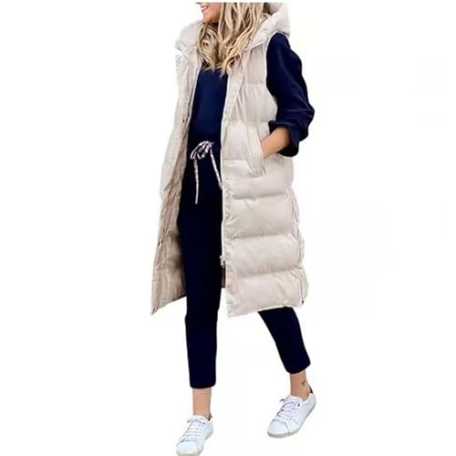 EGSDMNVSQ Lang Weste Damen Daunenweste mit Kapuze Ärmellose Winterjacke Steppweste Wintermantel Mit Reißverschluss Outdoor Mantel Longweste Warme Winter Outdoor von EGSDMNVSQ