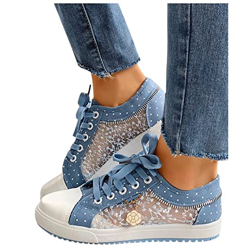 EGSDMNVSQ Laufschuhe Damen Sneaker Flache Schuhe Mesh Plateau Leichte rutschfest Outdoor Turnschuhe Halbschuhe Slip-On Flach Freizeitschuhe mit Atmungsaktiv Spitze Sportschuhe Walkingschuhe von EGSDMNVSQ