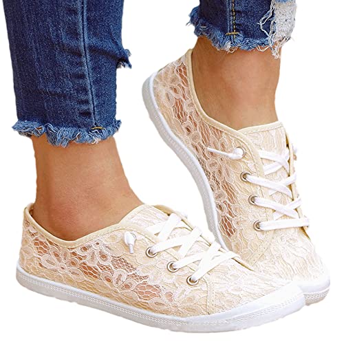 EGSDMNVSQ Laufschuhe Damen Sneaker Flache Schuhe Mesh Plateau Leichte rutschfest Outdoor Turnschuhe Halbschuhe Slip-On Flach Freizeitschuhe mit Atmungsaktiv Spitze Sportschuhe Walkingschuhe von EGSDMNVSQ