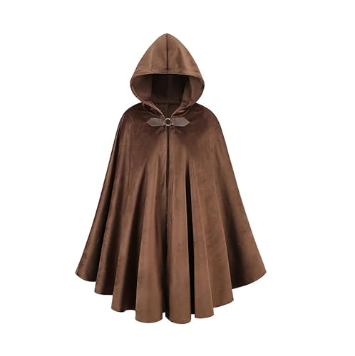 EGSDMNVSQ Mittelalterliche Umhang Damen Poncho Mit Kapuze Gothic Cosplay Karneval Kostüm Vintage Robe Knopf Cape Longstrickjacke Trenchcoat Cape Renaissance Mantel Poncho von EGSDMNVSQ