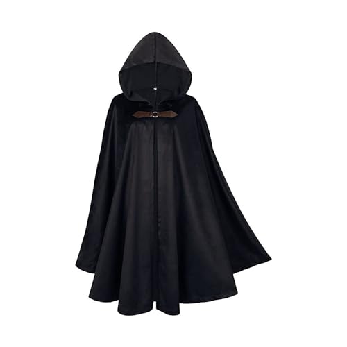 EGSDMNVSQ Mittelalterliche Umhang Damen Poncho Mit Kapuze Gothic Cosplay Karneval Kostüm Vintage Robe Knopf Cape Longstrickjacke Trenchcoat Cape Renaissance Mantel Poncho von EGSDMNVSQ