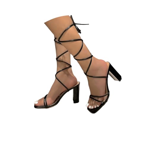 EGSDMNVSQ Modische Damen Plateausohle schuhe mit offener Spitze zum Schnüren klobige Sandalen mit hohem Absatz lässige Wanderschuhe von EGSDMNVSQ